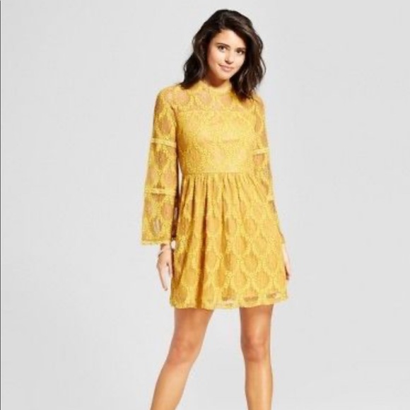 Xhilaration yellow bell sleeve dress, size L - Picture 5 of 5